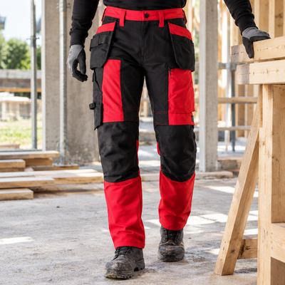 Stretch Work Trousers with Holster Pockets - Red/Black