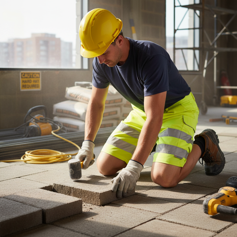 Dim Gray Professional Hi-Vis Shorts in Saturn Yellow - Heavy Duty Safety Wear