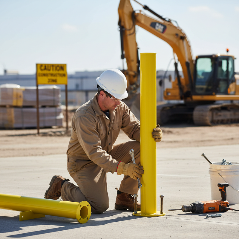 Light Gray Heavy Duty Yellow Galvanised Fixed Bollard - 60mm-219mm Diameters