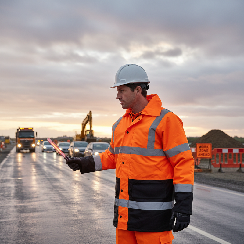 Gray High-Vis Two-Tone Fleece Lined Traffic Jacket with Concealed Hood