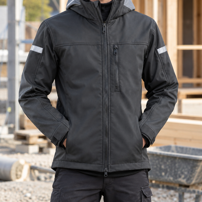 Softshell Work Jacket with Hood and Reinforced Elbows