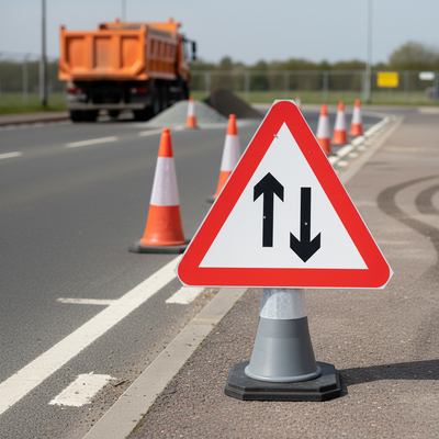 Premium Two-Way Traffic Triangle Cone Sign 750mm - Lightweight & Durable