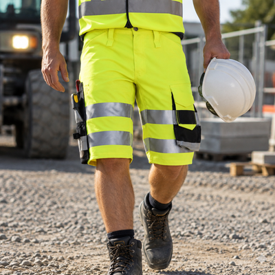 Hi-Vis Yellow/Black Class 1 Flexible Work Shorts EN ISO 20471