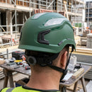 Green Non-Vented Work Helmet with Micro Peak and Wheel Adjustment