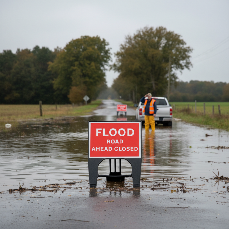 Dark Gray Heavy Duty Flood Road Ahead Closed Sign 600 x 450mm