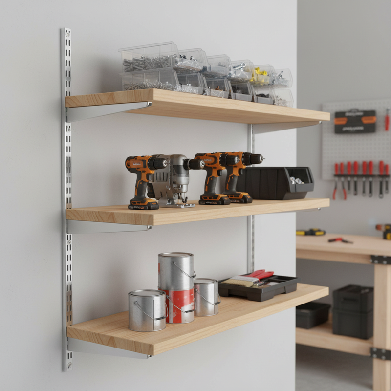 Dark Gray Premium Twin Slot Bracket - Adjustable Chrome Shelf Support