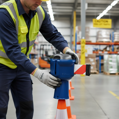 Heavy Duty Retractable Barrier Main Unit - 9 Metre Tape - High Visibility