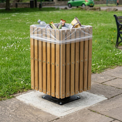 Square Slatted Open Top Litter Bin – 112 Litre Hardwood