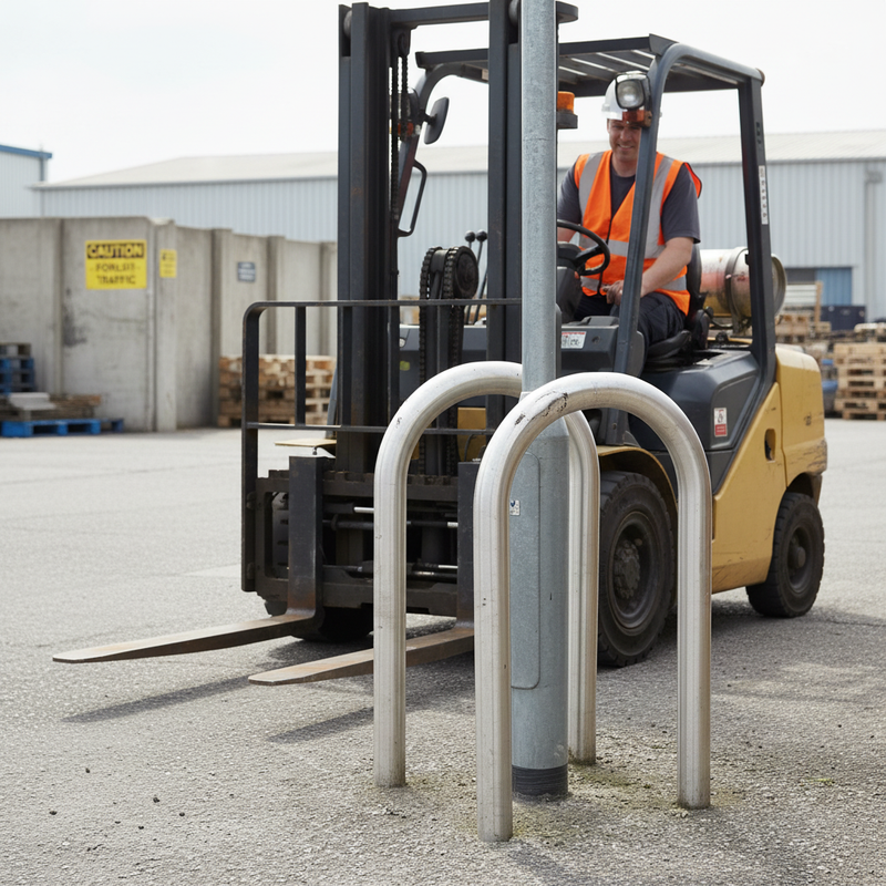 Gray Heavy Duty Lamp Post Protection Hoop Barrier for Car Parks