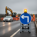 Dark Gray Turn Left Ahead Quick-Fit Sign Face for Temporary Roadworks