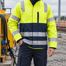 Flame Retardant Hi-Vis Work Jacket with Arc Protection - Yellow/Navy