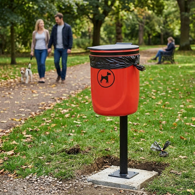 Post mountable dog waste bin polyethylene with steel liner