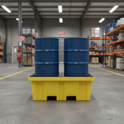 Premium Plastic 2 Drum Spill Pallet with 4-Way Forklift Entry
