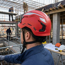 Red Vented Work Helmet with Micro Peak and Wheel Adjustment