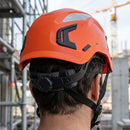 Orange Non-Vented Work Helmet with Micro Peak and Wheel Adjustment