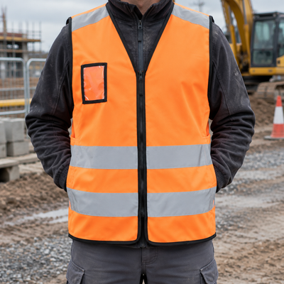 Hi-Vis Class 2 Safety Vest with Zipped Front - Hi-Vis Orange