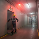 Dim Gray Premium Fire Safety Signs - Fire Exit Down Left Arrow