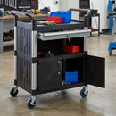 3-shelf utility trolley with lockable drawer, 150kg capacity