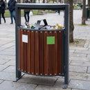 Dual-compartment litter & recycling bin, 78 litre steel & wood