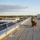 Light Blue Heavy Duty Raked Roof Edge Guardrail Post 1200mm Tall with Galvanized Finish and Easy Install Baseplate
