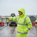 Light Gray High-Visibility Jacket with Fixed Hood and Waterproof Fabric