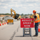 Gray Premium Quick-Fit 'Reduce Speed Now' Sign Face Diagram 511