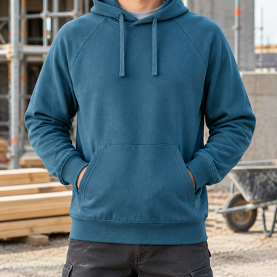 Terry Cotton Blend Work Hoodie with Kangaroo Pocket - Stone Blue