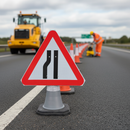 Dim Gray 750mm Triangle Cone Sign - Road Narrows Left - Heavy Duty Warning Sign