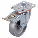 White Smoke Pressed Steel Braked Swivel Castors With Grey Cast Iron Wheel - 80mm & 100mm
