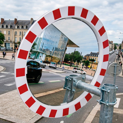 800mm Diameter Convex Traffic Mirror with Red & White Frame