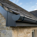 130mm Deepflow Aluminium Gutter Stop End — RAL 7016 (in use)