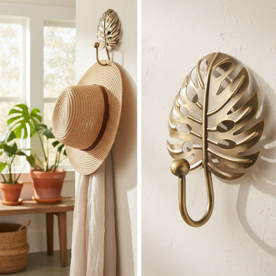 Premium 5 Pack Small Leaf Wall Hook - Durable Brushed Brass Design for Versatile Wall Mounted Storage Solutions