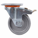 White Smoke Pressed Steel Braked Swivel Castors With Grey Cast Iron Wheel - 80mm & 100mm