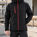 Softshell Work Jacket with Adjustable Hood - Black/Red