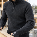 Half-Zip Wool Work Sweater with Reinforced Elbows - Anthracite Melange (view 2)