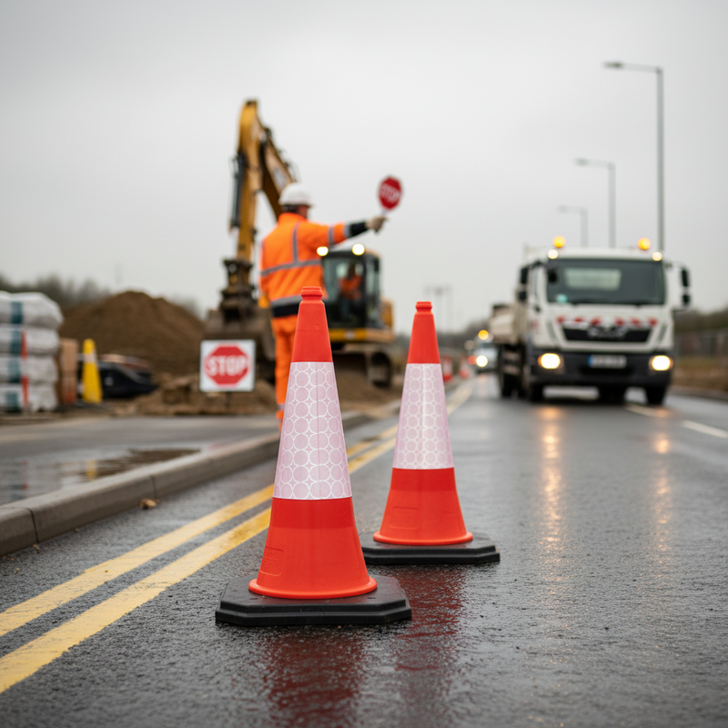Light Gray 750mm High-Performance 2-Piece Traffic Cone with Prismatic Sleeve