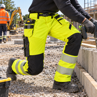 Class 2 Hi-Vis Trousers, Detachable Holsters - Yellow/Black