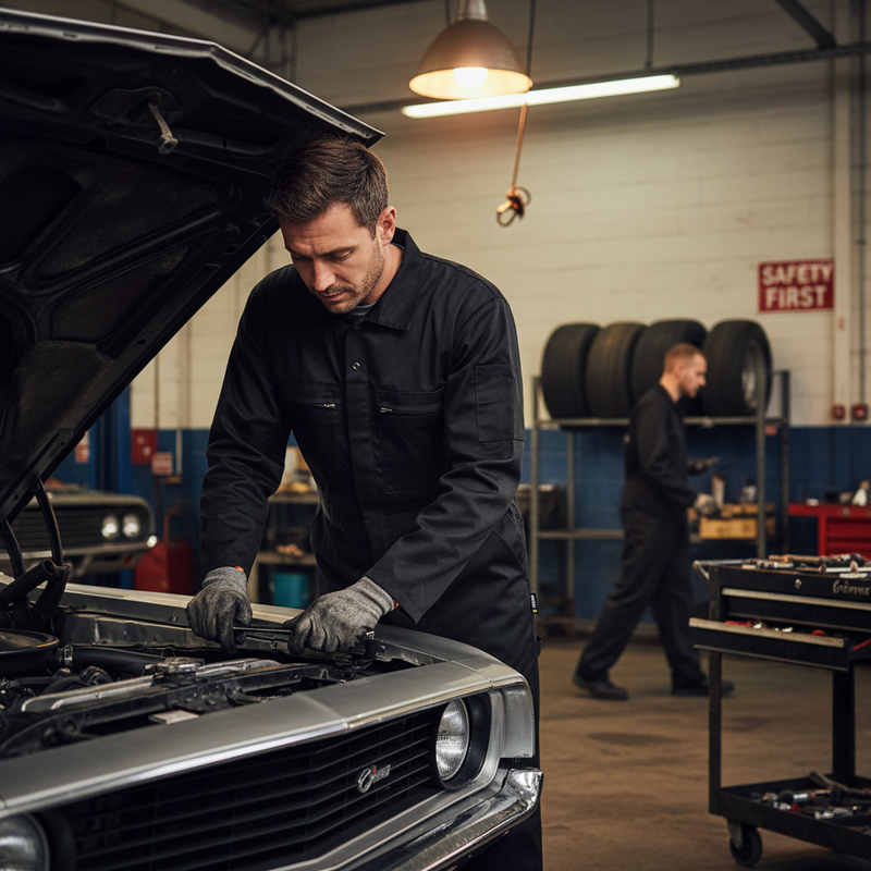 Black Premium Heavyweight Boilersuit with Reinforced Waist and Multiple Pockets