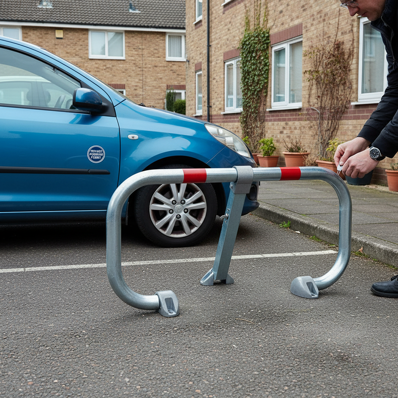 Dim Gray Heavy Duty Folding Parking Space Barrier with Lock and Reflective Strips