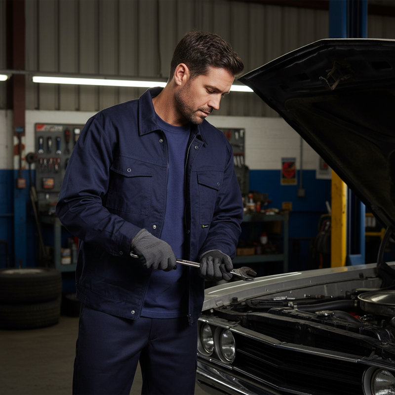 Black Professional Drivers Jacket - Navy Blue Poly Cotton Blend