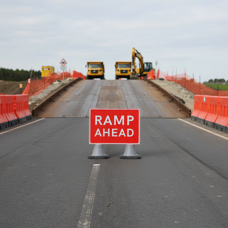 Dim Gray Premium Ramp Ahead Cone Sign - 1050 x 750mm (Double Cone)