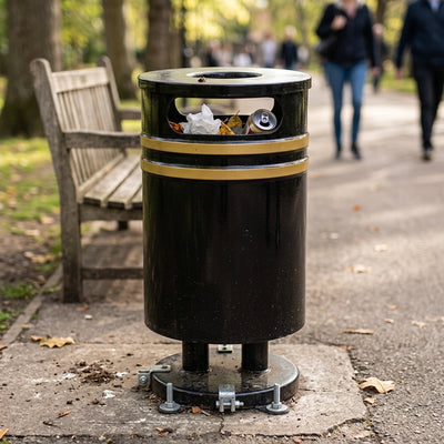 90 litre open-top steel litter bin with drain holes