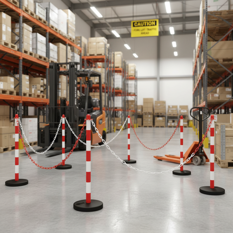 Dark Gray Premium Plastic Post & Chain Barrier Kit - 6 Post Set for Safety