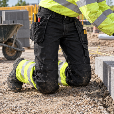 Hi-Vis Class 1 Cotton Trousers Holster Pockets Black/Hi-Vis Yellow