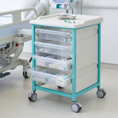 Steel Low Level Single Column Tray Trolley – 807mm Height, 4 Drawers