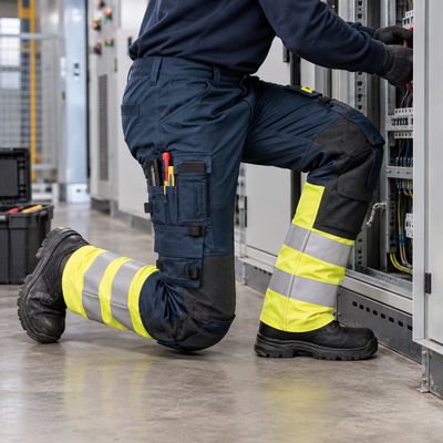 Hi-Vis Class 1 Stretch Work Trousers, Navy/Hi-Vis Yellow