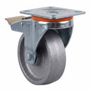 White Smoke Pressed Steel Braked Swivel Castors With Grey Cast Iron Wheel - 80mm & 100mm