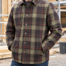 Insulated Cotton-Nylon Work Shirt, Pile Lined - Khaki Green/Black (view 2)