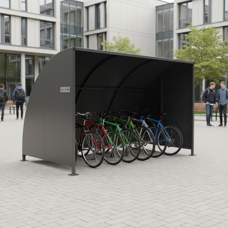 Gray Premium Free Standing Cycle Shelter with Galvanised Curved Roof