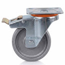 White Smoke Pressed Steel Braked Swivel Castors With Grey Cast Iron Wheel - 80mm & 100mm